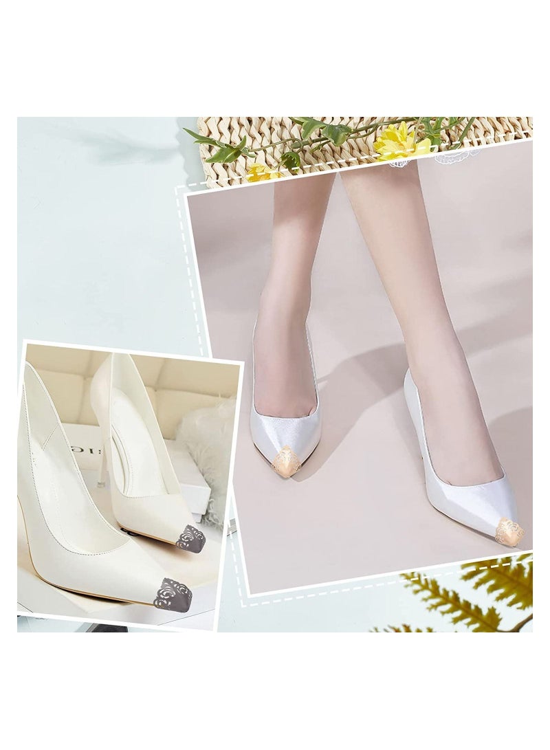 SYOSI Metal Shoes Pointed Protector, Hollow Flower High Heels Toe Cap, Elegant High Heels Tip Cover Durable Shoes Tips Cap for Shoes Protection Repair Decoration, 3 Colors 6PCS, Invisible Decorative - Image 3