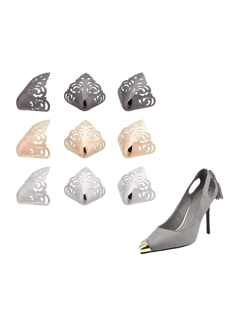 SYOSI Metal Shoes Pointed Protector, Hollow Flower High Heels Toe Cap, Elegant High Heels Tip Cover Durable Shoes Tips Cap for Shoes Protection Repair Decoration, 3 Colors 6PCS, Invisible Decorative - Image 1