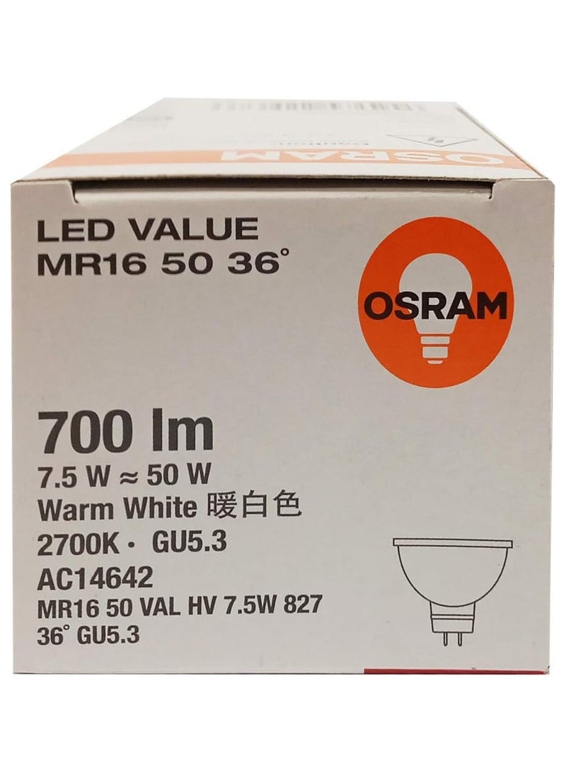 أوسرام أوسرام باراثوم LED VALUE STAR MR16 7.5 واط GU5.3 ضوء النهار - كشاف LED موفر للطاقة، عالي السطوع، طويل الأمد، O-LED-MR16-7.5 واط-D - Image 4