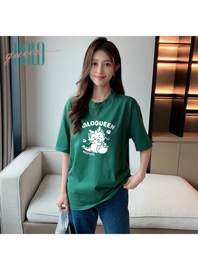HALOQUEEN Halo Queen Women's Short-sleeve T-shirt, Summer Cool-feeling Little Dragon Print T-shirt, Loose-fitting Large Version Slimming Top, H133t1568 - Image 4