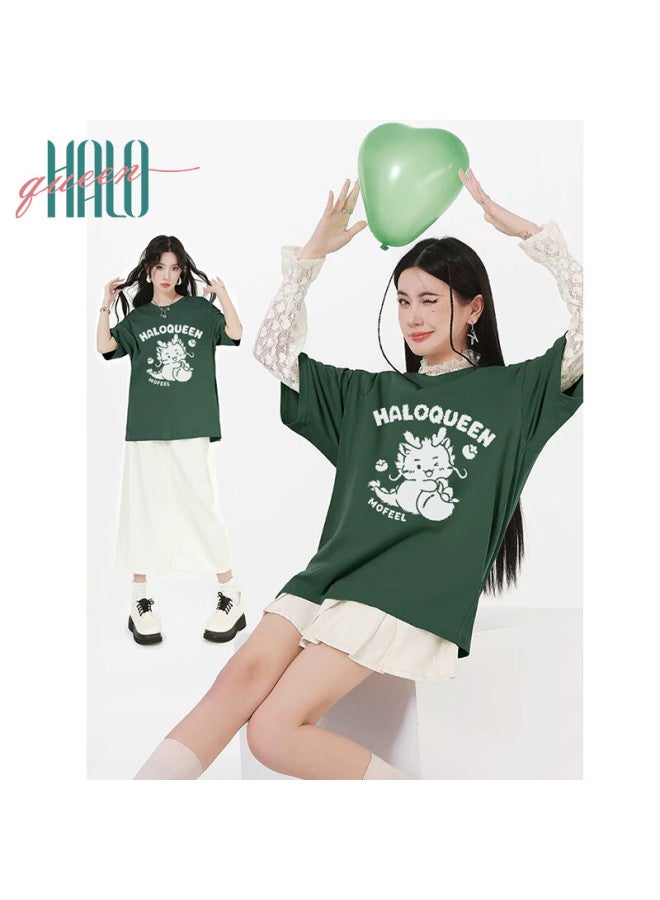 HALOQUEEN Halo Queen Women's Short-sleeve T-shirt, Summer Cool-feeling Little Dragon Print T-shirt, Loose-fitting Large Version Slimming Top, H133t1568 - Image 2