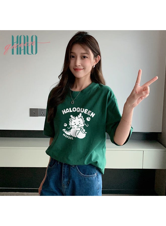 HALOQUEEN Halo Queen Women's Short-sleeve T-shirt, Summer Cool-feeling Little Dragon Print T-shirt, Loose-fitting Large Version Slimming Top, H133t1568 - Image 5
