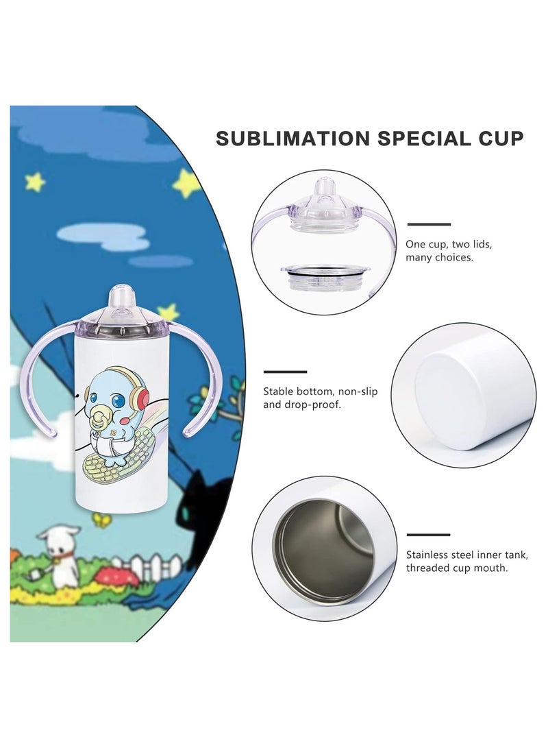 SOLARAE 2Pcs Sublimation Sippy Cup Blank with Handles Straight Sublimation Tumblers Stainless Steel Insulated Skinny Tumblers with Splash-proof Lid Shatterproof Water Tumbler 12 oz - Image 4
