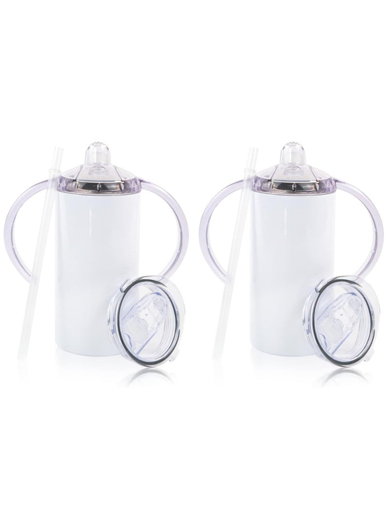 SOLARAE 2Pcs Sublimation Sippy Cup Blank with Handles Straight Sublimation Tumblers Stainless Steel Insulated Skinny Tumblers with Splash-proof Lid Shatterproof Water Tumbler 12 oz - Image 1