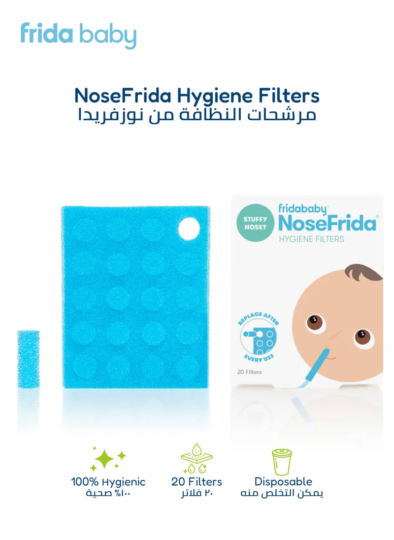 fridababy NoseFrida Hygiene Filters | Made in Sweden | 20-Count Nasal Aspirator Replacement Filters | Safe, BPA-Free, Hygienic, Blocks Mucus & Bacteria | Baby Congestion Relief  - Image 1