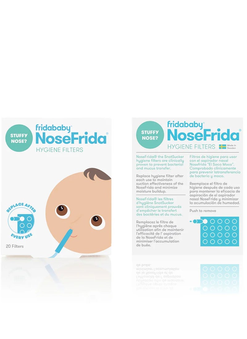 fridababy - NoseFrida Hygiene Filters | Made in Sweden | 20-Count Nasal Aspirator Replacement Filters | Safe, BPA-Free, Hygienic, Blocks Mucus & Bacteria | Baby Congestion Relief - Image 1