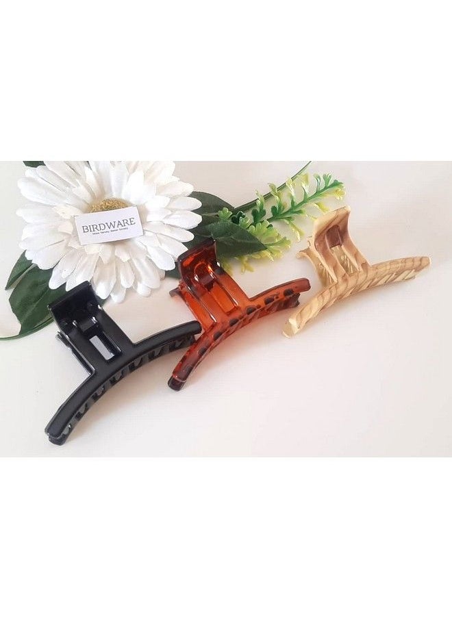 BIRDWARE Big Size Hair Clips Clutchers For Women Daily Use Imported Acrylic Material Stone Butterfly Hair Clips For Women (Pack Of 3 Pc Black Shell & Wooden Colour); Hair Clutchers  - Image 1
