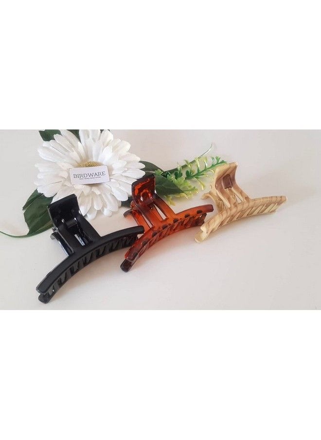 BIRDWARE Big Size Hair Clips Clutchers For Women Daily Use Imported Acrylic Material Stone Butterfly Hair Clips For Women (Pack Of 3 Pc Black Shell & Wooden Colour); Hair Clutchers  - Image 4
