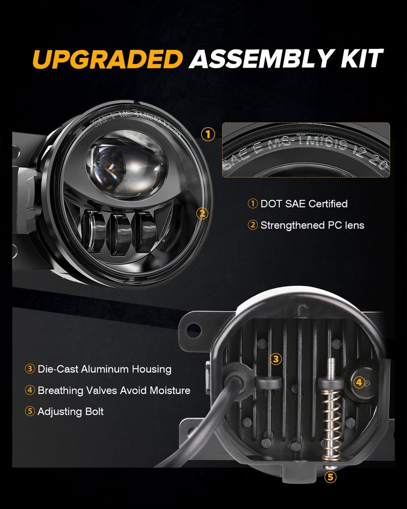 4X4FLSTC New LED Fog Lights Assembly Compatible with Honda Sedan models 2013-2021 Civic, 2015-2020 Fit, 2019-2020 HR-V, 2013-2015 Accord Replacement Driving lights Fog Lamps DOT Approved Black 1 Pair - Image 4