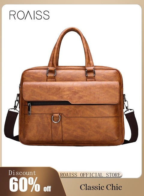 Business Messenger Bag Briefcase Handbag for Men Travel Laptop Light Brown