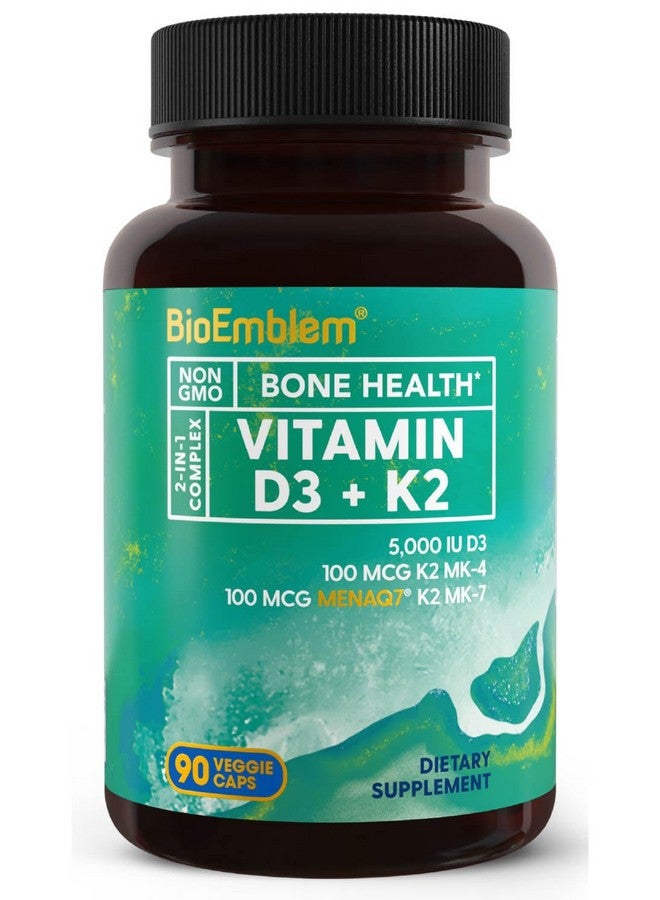 BioEmblem BioEmblem Vitamin D3 K2 Capsules (5000IU and 200mcg) - Patented MK7 and MK4 for 3-in-1 Complex Support - Vegetarian Vitamin D K2 Supplement for Teeth, Heart, Immune System - Non-GMO, 90 Caps - Image 1