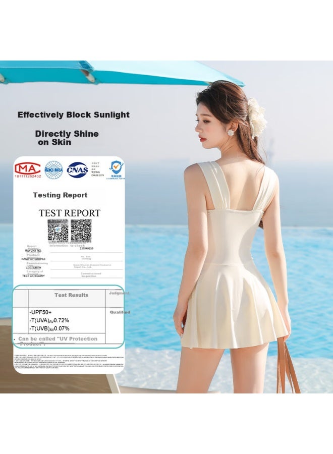 Pull Back Backforce Women's One-piece Swimsuit Dress Style Tummy Covering Slimming High-end Sense Bubble Hot Spring Vacation 15255h1l White M - Image 2