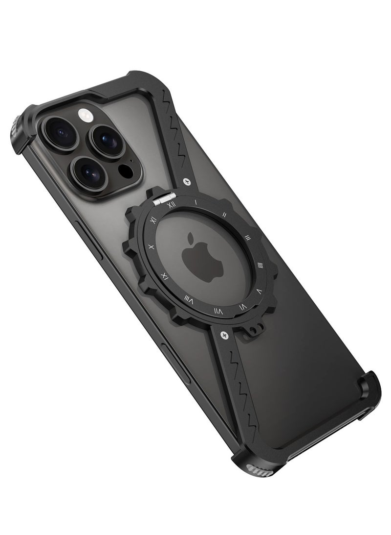 Farahom Magnetic for iPhone 16 Pro Case Frameless with 360° Rotation Kickstand, Compatible with MagSafe, Z Shape Bumper Case Minimalist Protective Shockproof Shell, Black - Image 3