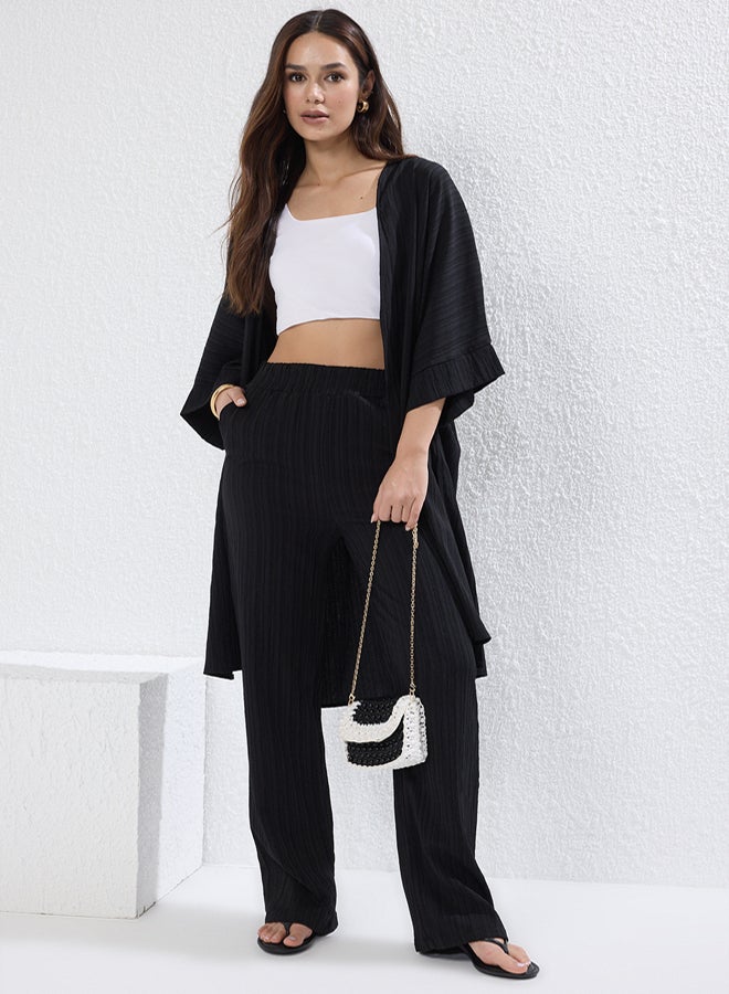 trendyol Black Kimono and Wide Leg/Wide Leg Pants Woven Two-Piece Bottom-Top Suit - Image 3