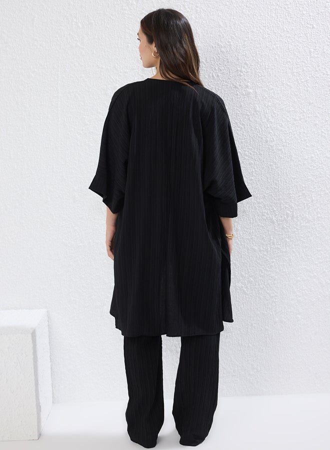 trendyol Black Kimono and Wide Leg/Wide Leg Pants Woven Two-Piece Bottom-Top Suit - Image 5