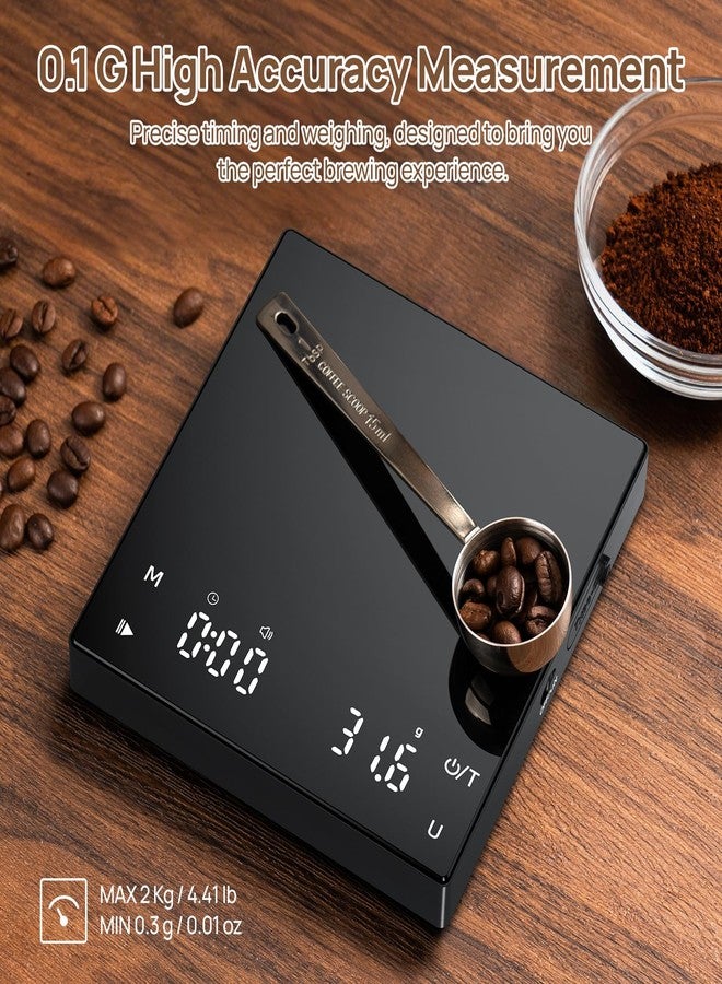 Meilen Mini Espresso Coffee Scale with Timer - 0.1g Precise, USB Rechargeable, 6 Weight Units, 2kg Digital Scale for Espresso, Pour Over, Drip, Kitchen (2kg Black 1 Pack) - Image 4
