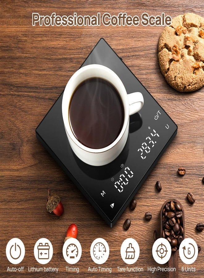 Meilen Mini Espresso Coffee Scale with Timer - 0.1g Precise, USB Rechargeable, 6 Weight Units, 2kg Digital Scale for Espresso, Pour Over, Drip, Kitchen (2kg Black 1 Pack) - Image 3