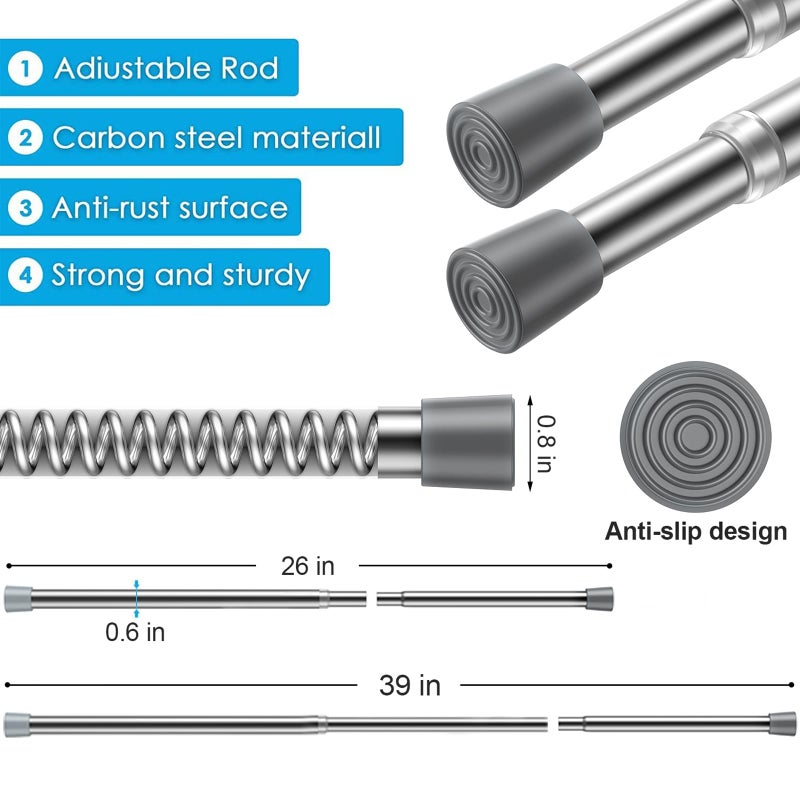 MEXAU 1Pcs Spring Tension Curtain Rod 26-39 inch Spring Tension Rods Silver Tension Rods Adjustable Spring Rod Extendable Tension Rod For Kitchen, Bathroom, Window, Bookshelf,Closet. - Image 4