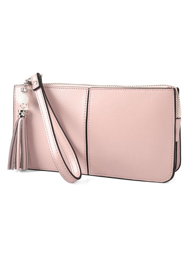 befen Women'S Genuine Leather Wristlet Clutch Cell Phone Wallet Multi Card Organizer Wallet Purse Powder Pink  - Image 1