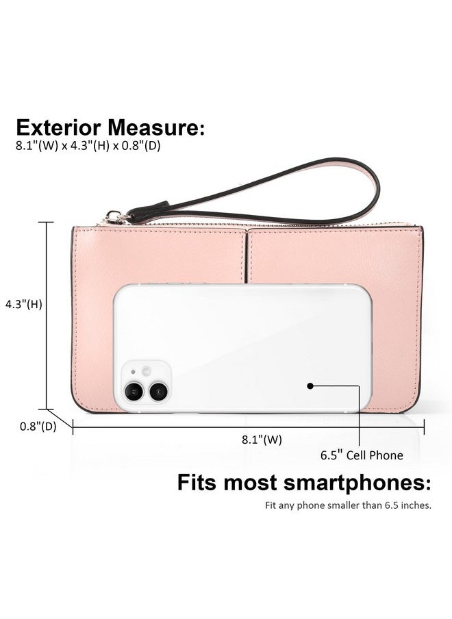 befen Women'S Genuine Leather Wristlet Clutch Cell Phone Wallet Multi Card Organizer Wallet Purse Powder Pink  - Image 3