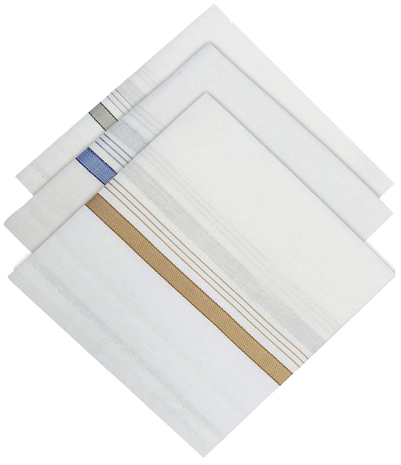 Kuber Industries Lining Design Men's Handkerchiefs | 100% Pure Cotton & Pocket Square Hankies | Classic Plaid Pattern Perfect for Gift, Set of 3 (White) | Stylish and Practical Men's Accessories - Image 1