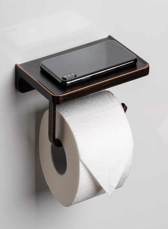 Linkaa Brone Toilet Paper Holder with Shelf Oil Rub Bronze,Wall Mount Bathroom Decor Phone Holder,Linkaa Bathroom Accessories Storage Shelf for Phone,Rust-Proof - Image 1