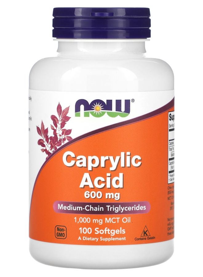 now Caprylic Acid 600 mg 100 Softgels