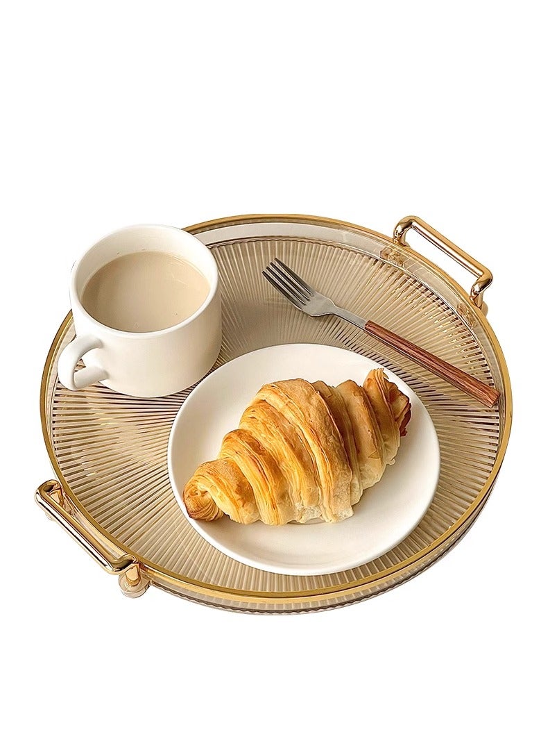 Serving Tray, Round Decorative Tray with Handles, Acrylic Breakfast Food Tray, Coffee Table Tray, Luxury Display Tray for Home, Restaurant, Table, Bar Drinks (Gold) - Image 1