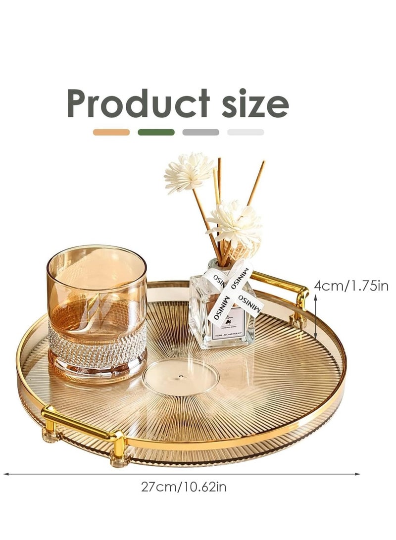 Serving Tray, Round Decorative Tray with Handles, Acrylic Breakfast Food Tray, Coffee Table Tray, Luxury Display Tray for Home, Restaurant, Table, Bar Drinks (Gold) - Image 2