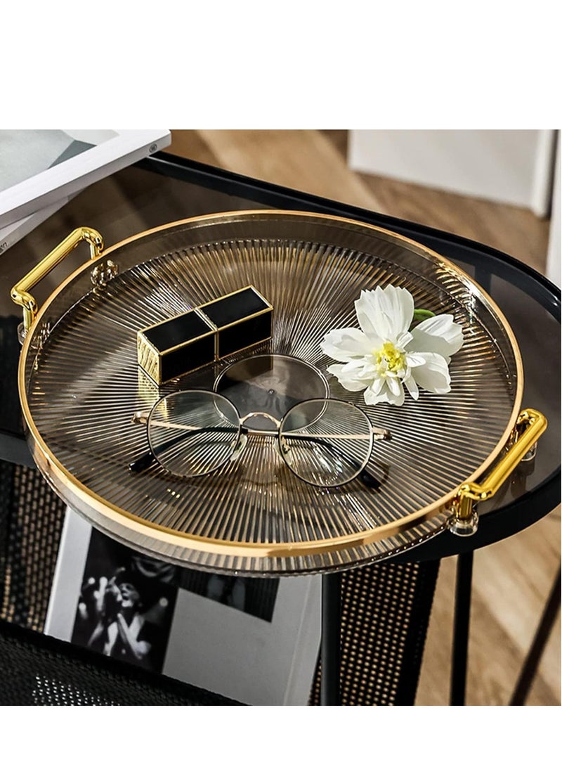 Serving Tray, Round Decorative Tray with Handles, Acrylic Breakfast Food Tray, Coffee Table Tray, Luxury Display Tray for Home, Restaurant, Table, Bar Drinks (Gold) - Image 5