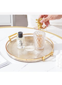 Generic Serving Tray, Round Decorative Tray with Handles, Acrylic Breakfast Food Tray, Coffee Table Tray, Luxury Display Tray for Home, Restaurant, Table, Bar Drinks (Gold)  - Image 3