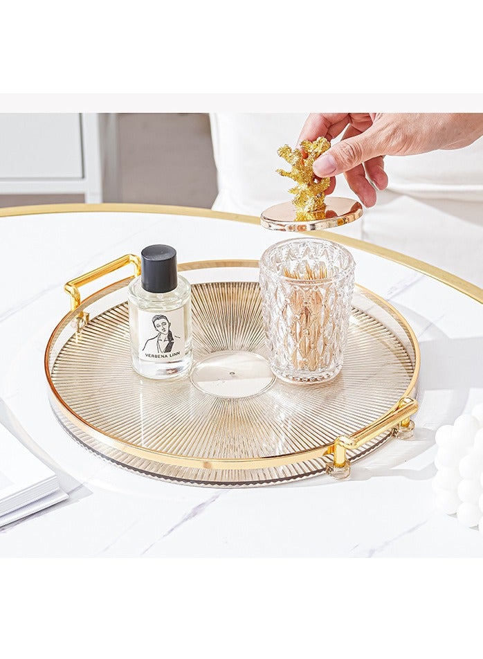 Serving Tray, Round Decorative Tray with Handles, Acrylic Breakfast Food Tray, Coffee Table Tray, Luxury Display Tray for Home, Restaurant, Table, Bar Drinks (Gold) - Image 3