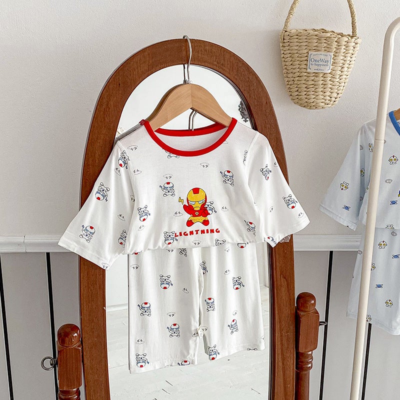 Anmeiya children's summer air conditioning clothing micro-business explosives boys and girls Tencel seven-point sleeve home clothing manufacturers wholesale - Image 1