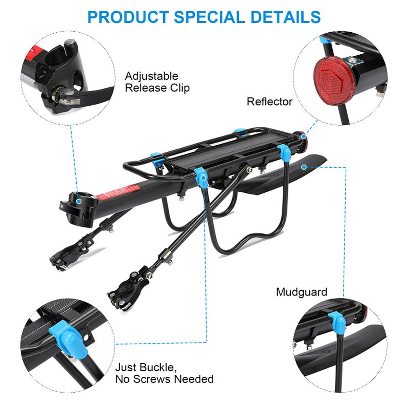 MAIKEHIGH MAIKEHIGH Bike Pannier Rear Rack Load 50KG, Quick Release Adjustable Bicycle Carrier Racks with Reflector Fender Back Seat Post for Cycling Mountain Luggage Cargo Sport - Image 2