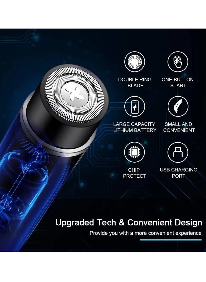 DubaiGallery مكينة حلاقة كهربائية محمولة صغيرة، حجم جيب، ماكينة حلاقة كهربائية قابلة للغسل، تصميم شفرة 0.1 مم، ماكينة حلاقة دوارة قابلة لإعادة الشحن عبر USB، أساسية للسفر، مناسبة للرجال والنساء الوسيمين - Image 3
