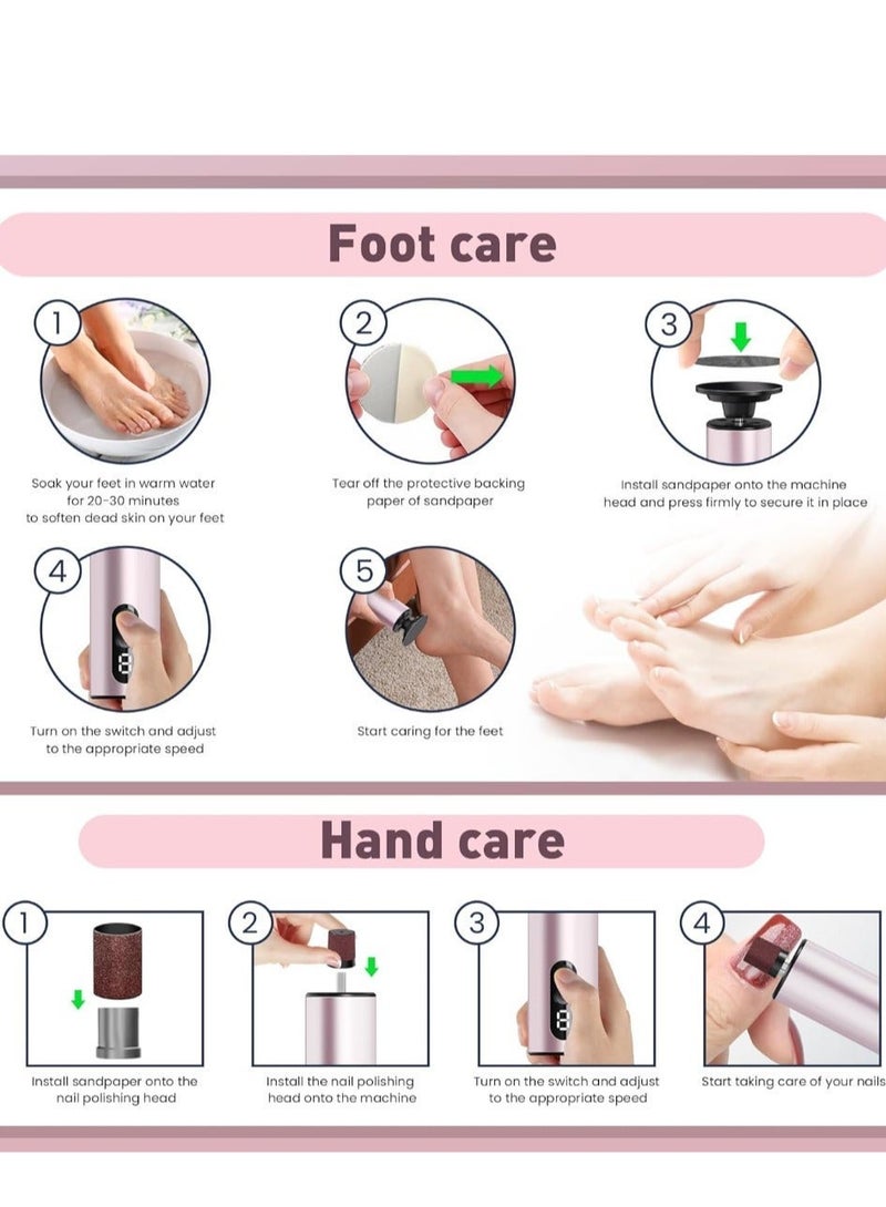 Electric Foot Callus Remover (9 Adjustable Speed) with 30pcs Replacement Sandpaper Discs, Powerful Pedicure Electronic Foot File for Women Men Dead Dry Hard Skin Calluses, Pink - Image 2