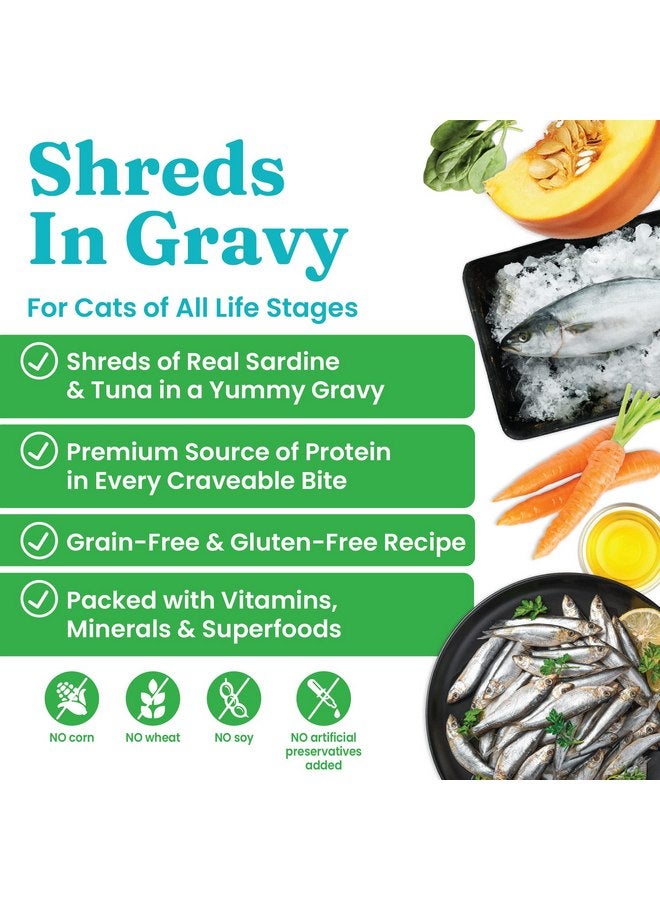 Solid Gold Wet Cat Food Shreds in Gravy - Canned Cat Food Made w/Real Tuna & Sardine - Five Oceans Grain Free 16ct/6oz Can - Image 2