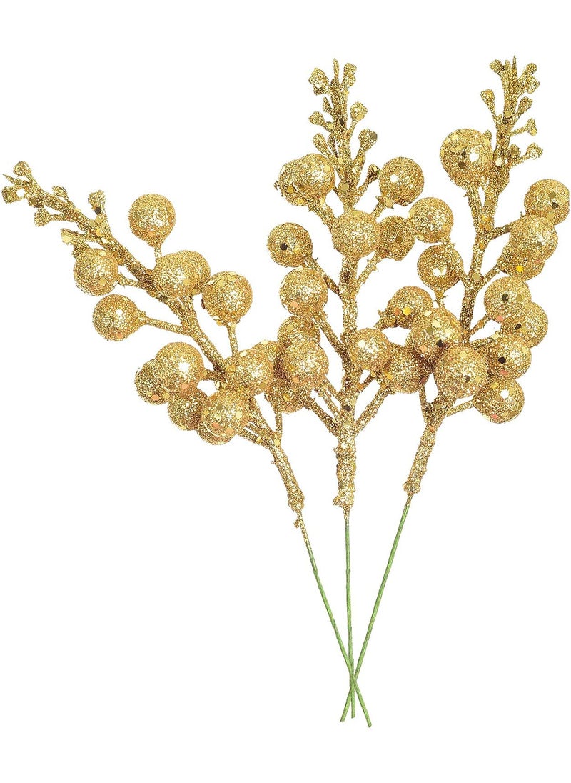 BAKEFY BAKEFY 5 Golden Bunch Berry Christmas Tree Fillers Decorations Artificial Berry Picks for Christmas Tree Ornaments DIY Xmas Wreath Crafts Holiday and Home Dcor 