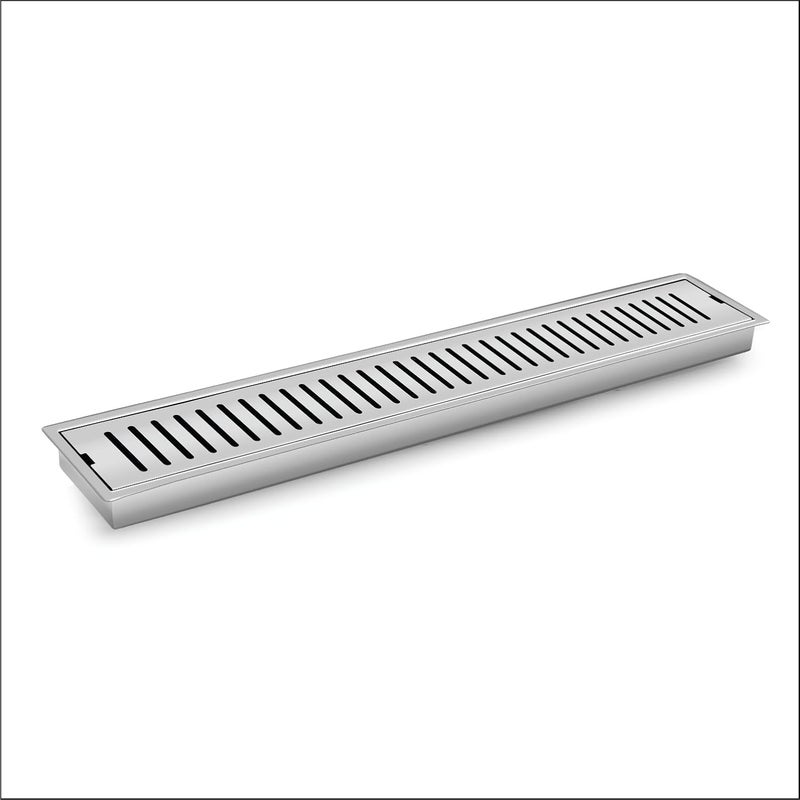 SANJAY CHILLY Vertical Shower Drain Channel | 304 Grade Stainless Steel Shower Water Drain Channel | Floor Jali with Cockroach Trap Collar Bathroom Gratings (Classic - Center Hole - 24x4 INCH) - Image 1