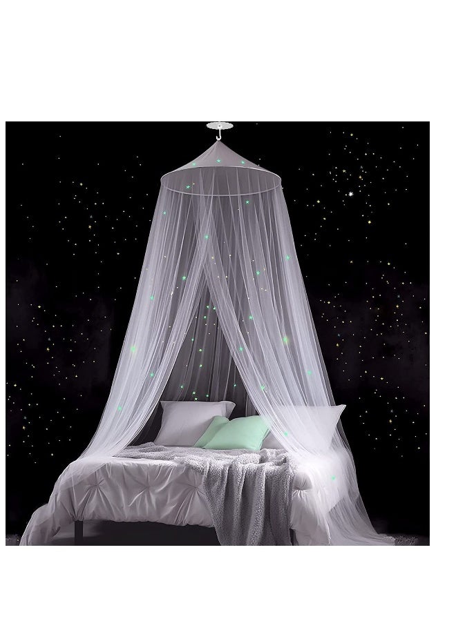 Mosquito Net for Bed Large White Bed Canopy for Girls Hanging Bed Net Easy Installation Ideal for Bedroom Decorative Travel with Storage Bag (Star) 60*250*1100cm - Image 1
