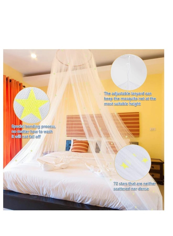 Mosquito Net for Bed Large White Bed Canopy for Girls Hanging Bed Net Easy Installation Ideal for Bedroom Decorative Travel with Storage Bag (Star) 60*250*1100cm - Image 3