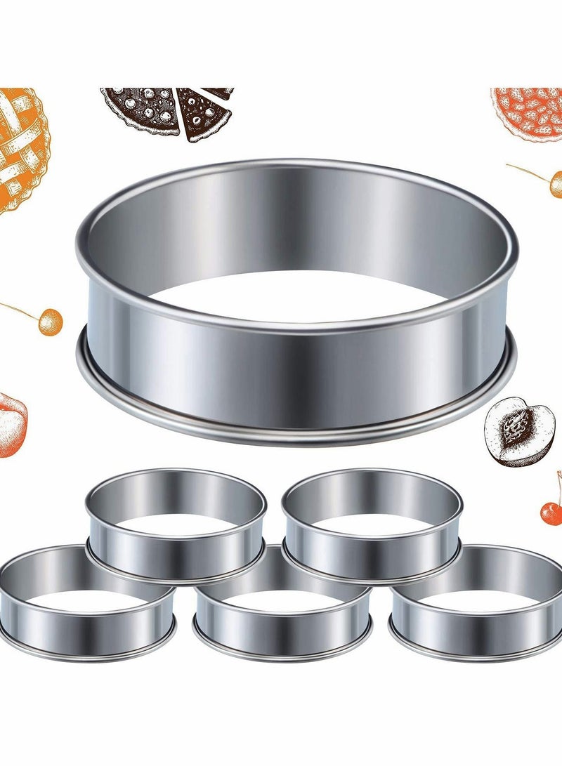 Y&D 6 Pieces Muffin Tart Rings Double Rolled Ring Stainless Steel Metal Mousse Cake Pancake Pastry Round Mould for Home Food Making Cooking Baking Tool, 3.15 Inch  - Image 1