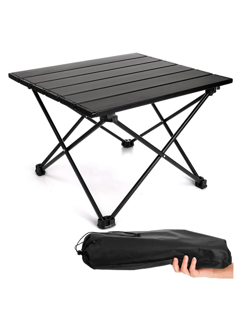 MOMENT طاولة نزهة خارجية قابلة للطي MOMENT طاولة طعام معدنية محمولة مع حقيبة لحملها للنزهات والتخييم والشاطئ والقوارب والحفلات والشواء، سوداء ( 68x46x40 سم ) - Image 1