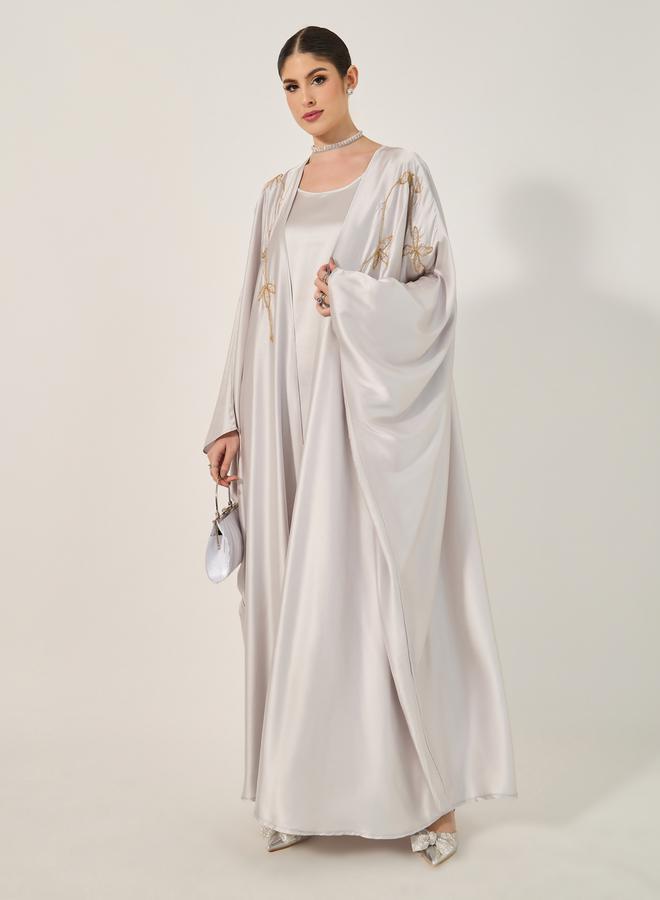 Styli Embroidered Batwing Sleeve Abaya with Inner Dress and Hijab - Image 1