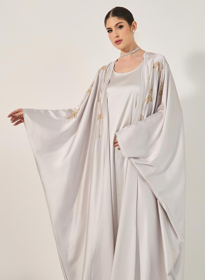 Styli Embroidered Batwing Sleeve Abaya with Inner Dress and Hijab - Image 4