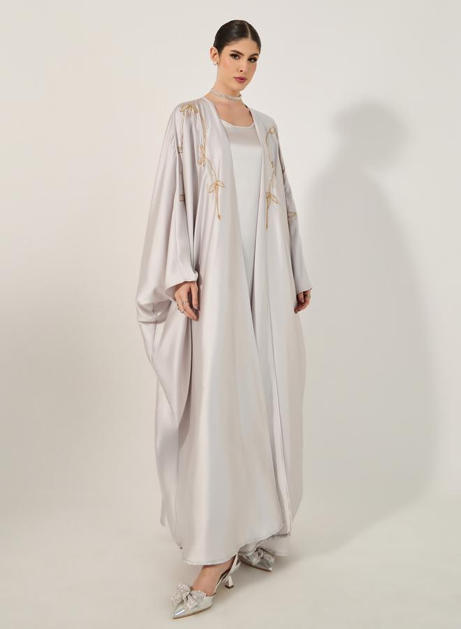 Styli Embroidered Batwing Sleeve Abaya with Inner Dress and Hijab - Image 3