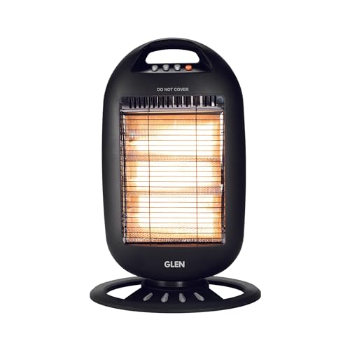 Glen Electric Halogen Room Heater 1200W, with 3 Heat Settings, Rapid Heating, ISI Certified, Wide Angle Oscillation, Grey/Black - HA7017 - Image 1