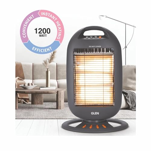 Glen Electric Halogen Room Heater 1200W, with 3 Heat Settings, Rapid Heating, ISI Certified, Wide Angle Oscillation, Grey/Black - HA7017 - Image 2
