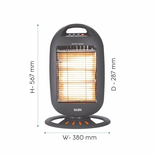 Glen Electric Halogen Room Heater 1200W, with 3 Heat Settings, Rapid Heating, ISI Certified, Wide Angle Oscillation, Grey/Black - HA7017 - Image 3