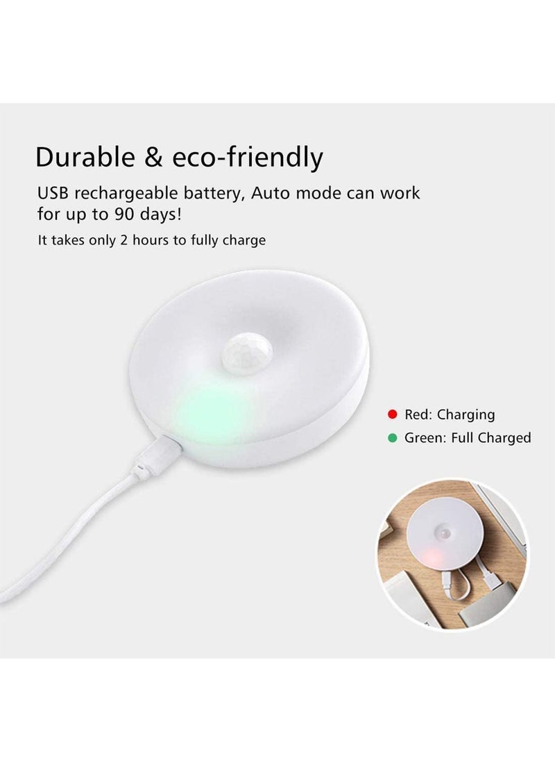 6 Packs Motion Sensor Light, Rechargeable LED Night Lights, Stick-on Magnetic Security, For Hallway Closet Stairs Bathroom Bedroom Kitchen, Closet Lights Stair Puck Lighting(White)
